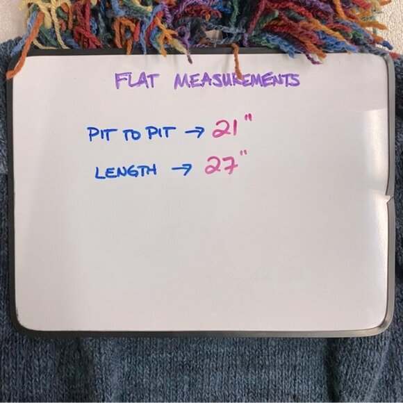 Vintage World Folk Art Imports Blue Wool Knit Sweater With Rainbow Fringe Trim M - Picture 5 of 15